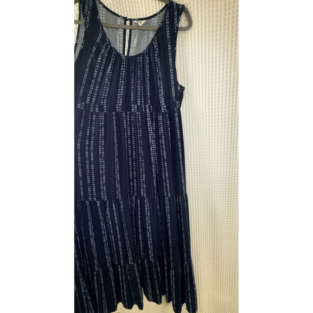 Sonoma Blue White circle Stripe Tiered Maxi Dress XL Scoop Neck Sleeveless Rayon
